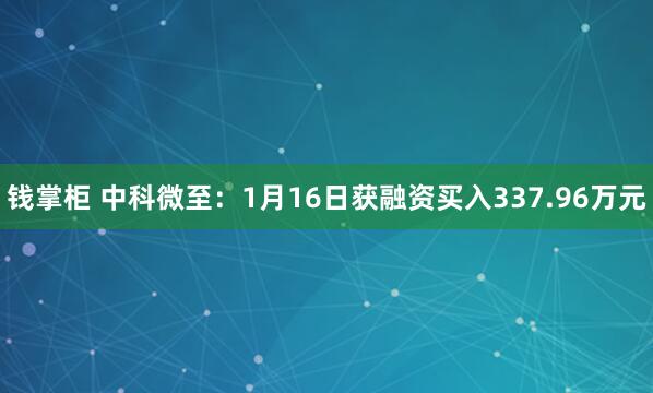 钱掌柜 中科微至：1月16日获融资买入337.96万元